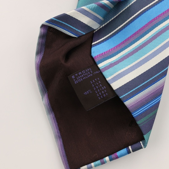 New ETRO Silk Necktie Tie - Multi-Color Stripes - Picture 5 of 6